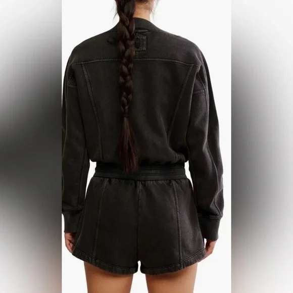 FREE PEOPLE MOVEMENT Intercept Romper Women's Medium Washed Black - Picture 7 of 13